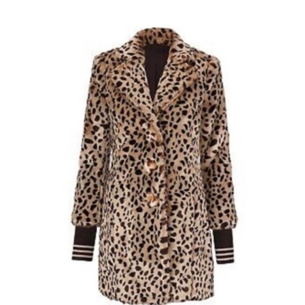 CAbi Josephine Coat Leopard Faux Fur #3727 XS